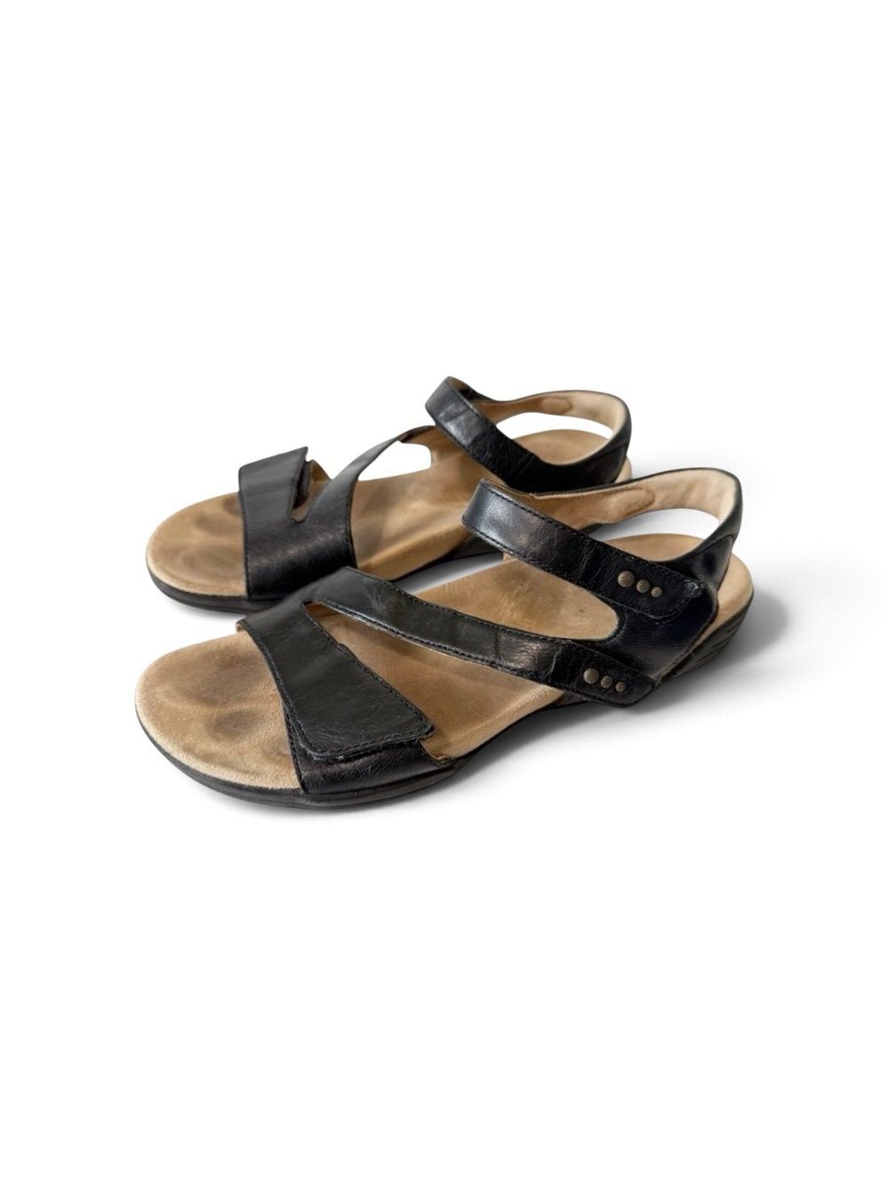 Hälsa Footwear Denia Black Leather Hook Loop Ankle Strap Comfort Sandal Sz 9.5